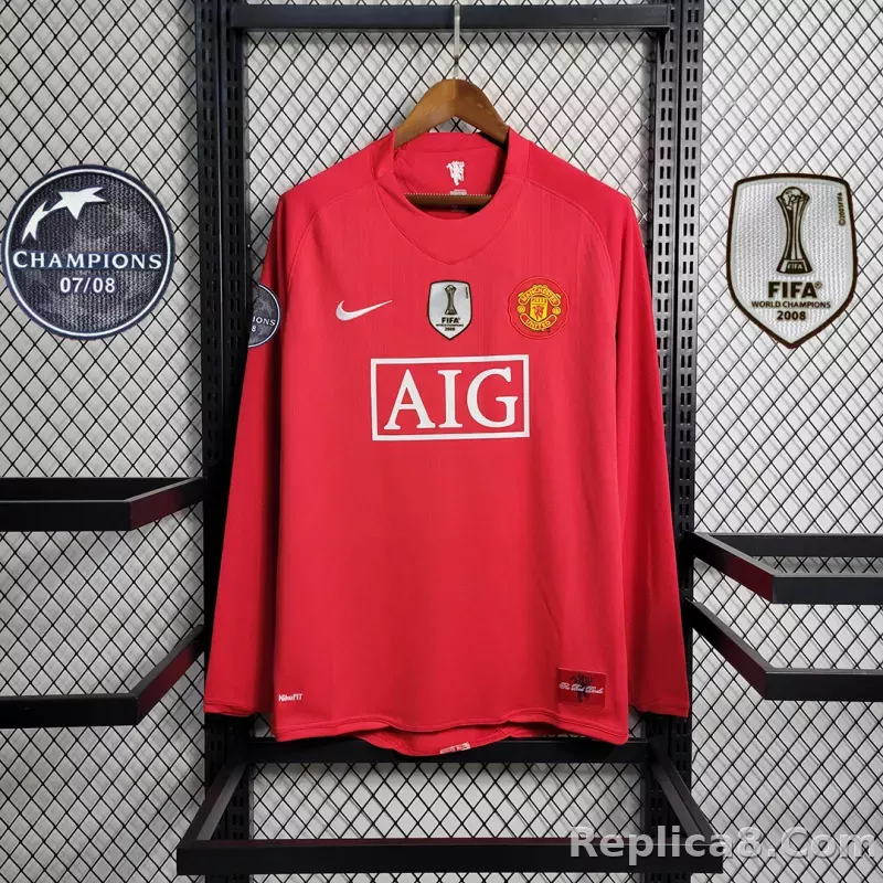 07-08 Manchester United Home Retro Jersey Long Sleeve - detail