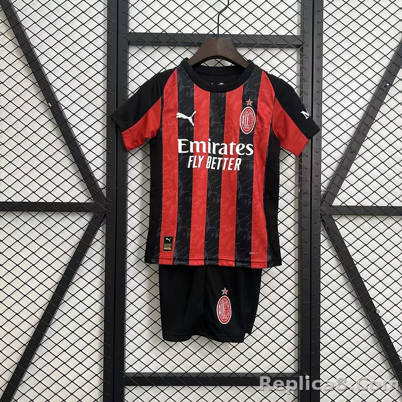 25-26 AC Milan Home Soccer Kids Kit Jersey+Shorts
