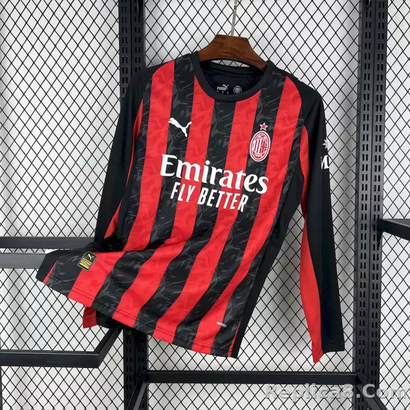 25-26 AC Milan Home Soccer Jersey Red Long Sleeve
