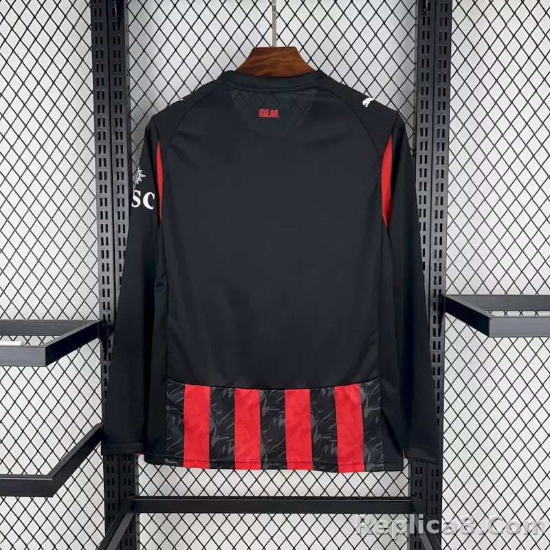 25-26 AC Milan Home Soccer Jersey Red Long Sleeve - detail