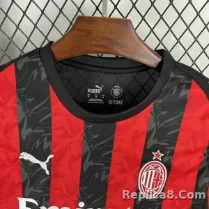 25-26 AC Milan Home Soccer Jersey Red Long Sleeve - detail