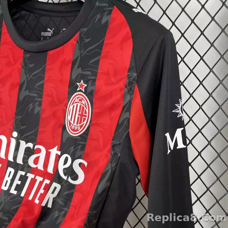 25-26 AC Milan Home Soccer Jersey Red Long Sleeve - detail