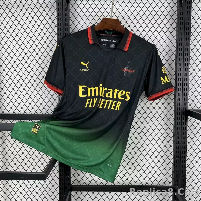 "GIMENEZ" #7 AC Milan Co-Branded Off-White  Soccer Jersey Black - detail