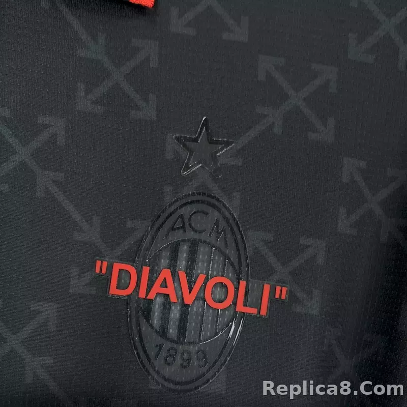 "GIMENEZ" #7 AC Milan Co-Branded Off-White  Soccer Jersey Black - detail