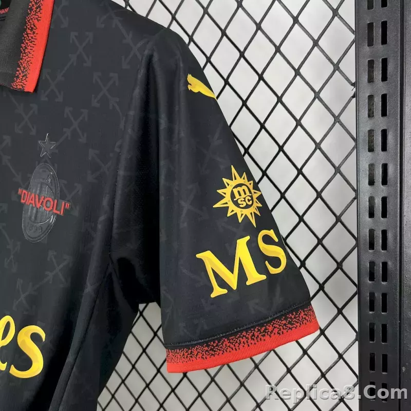 "GIMENEZ" #7 AC Milan Co-Branded Off-White  Soccer Jersey Black - detail