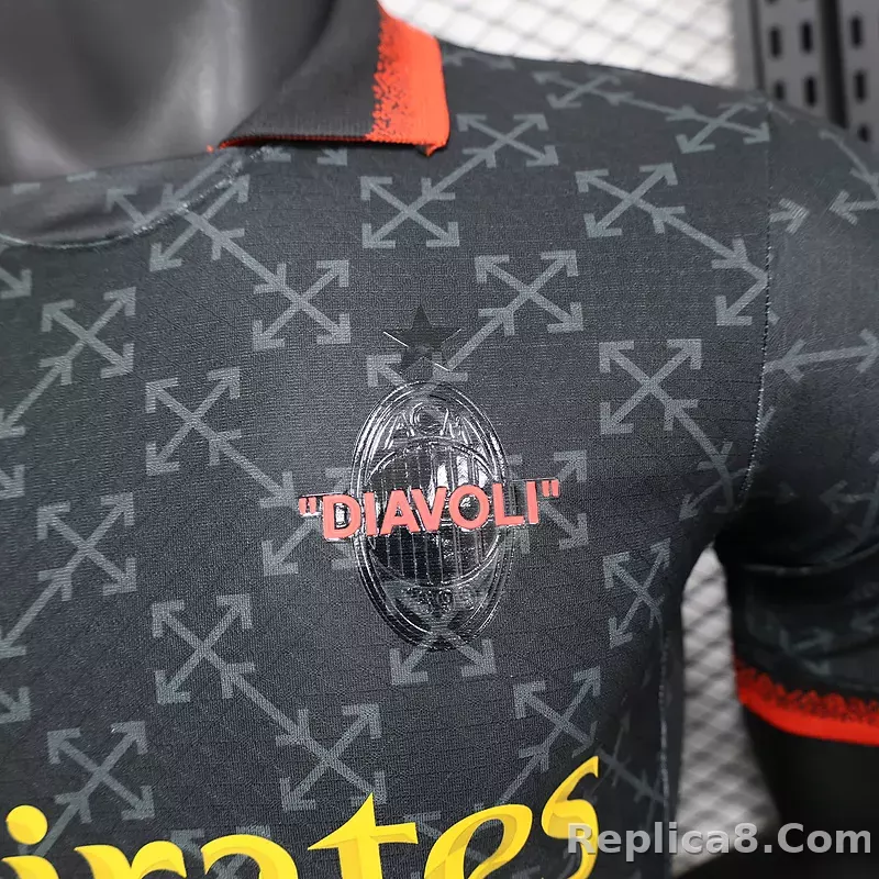 25-26 AC Milan Co-Branded Off-White  Soccer Jersey Black - detail