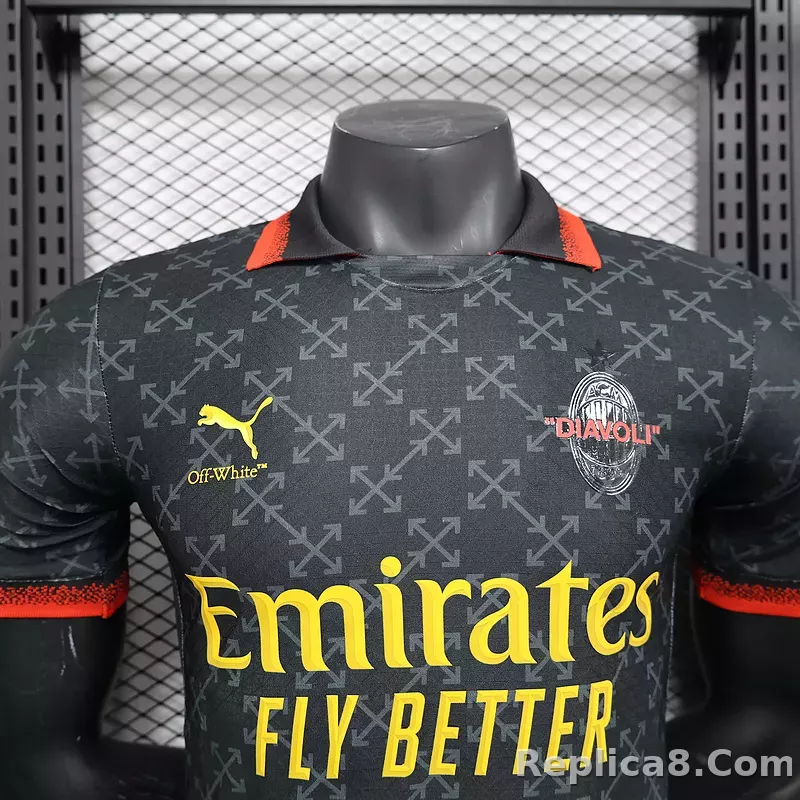 25-26 AC Milan Co-Branded Off-White  Soccer Jersey Black - detail