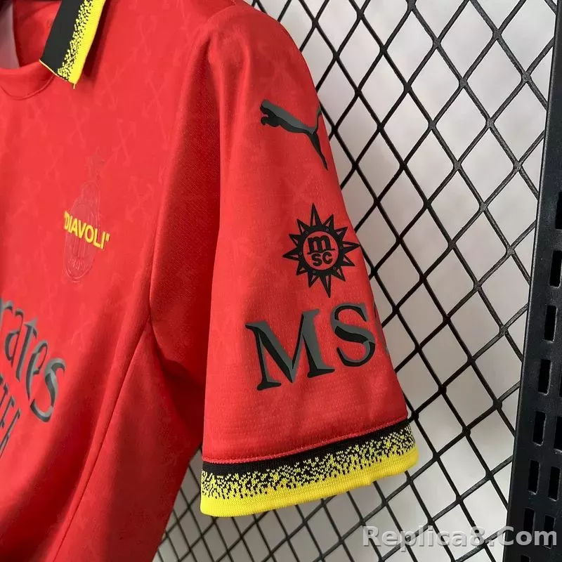 25-26 AC Milan Co-Branded Off-White  Soccer Jersey Red - detail