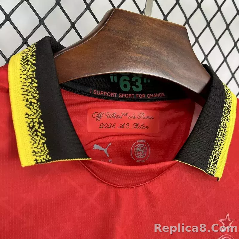 25-26 AC Milan Co-Branded Off-White  Soccer Jersey Red - detail