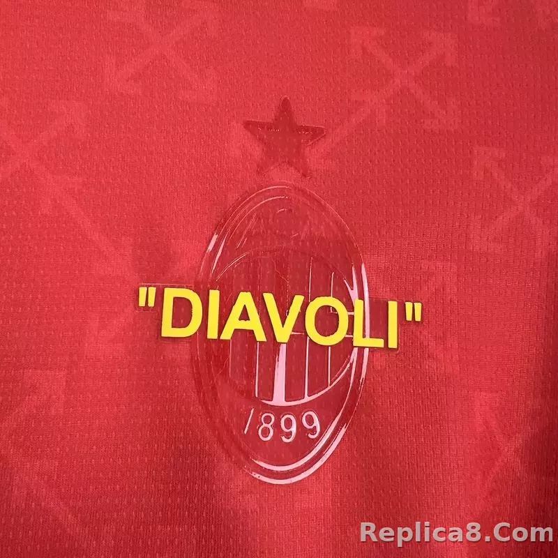 25-26 AC Milan Co-Branded Off-White  Soccer Jersey Red - detail