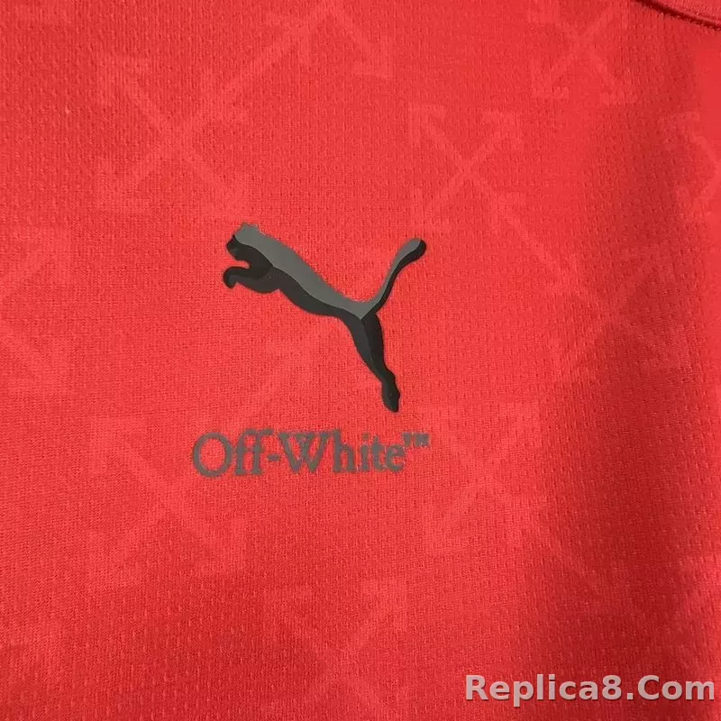 25-26 AC Milan Co-Branded Off-White  Soccer Jersey Red - detail