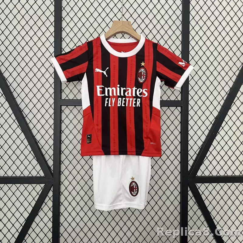 24-25 AC Milan Home Soccer Kids Kit Jersey+Shorts