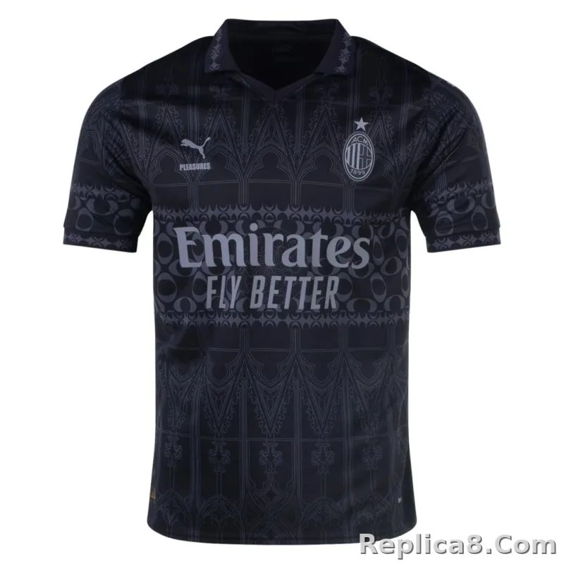 23-24 AC Milan x Pleasures Fourth Away Jersey Black Shirt