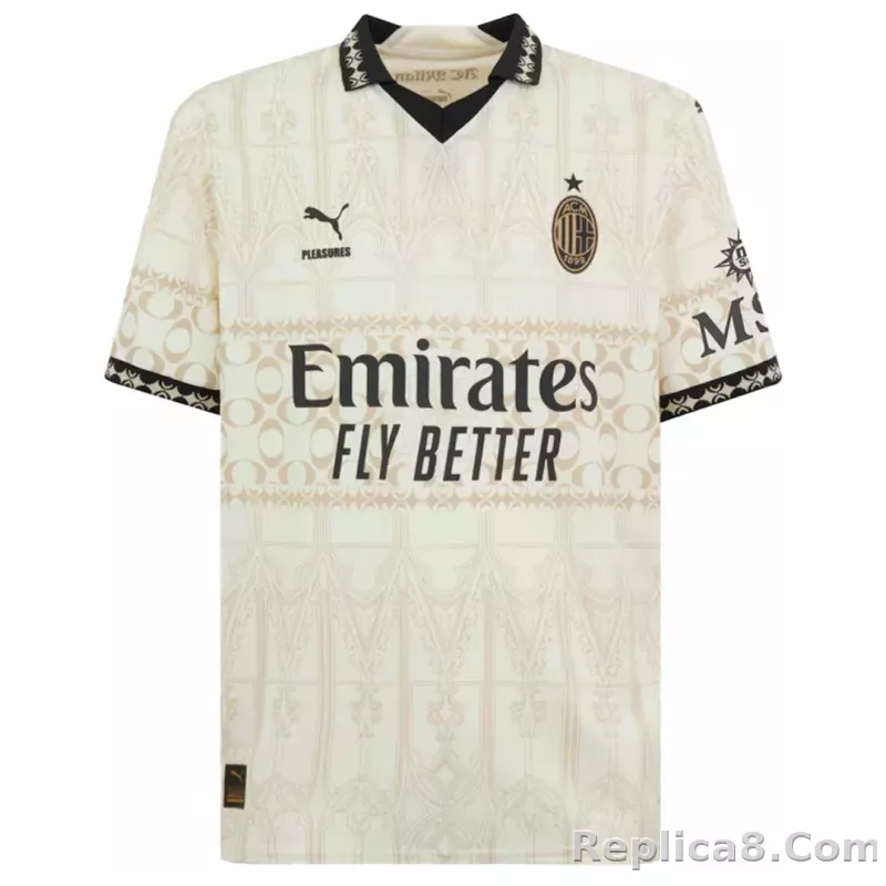 23-24 AC Milan x Pleasures Fourth Away Jersey Beige Shirt