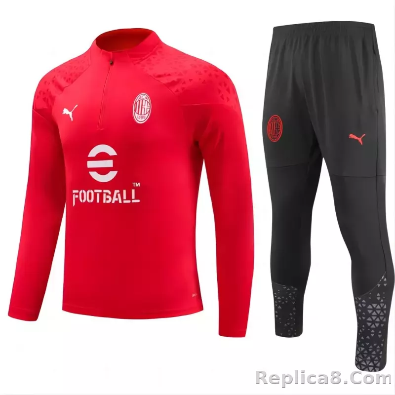 Kids AC Milan Zipper Sweatshirt Kit(Top+Pants) Red 2023/24