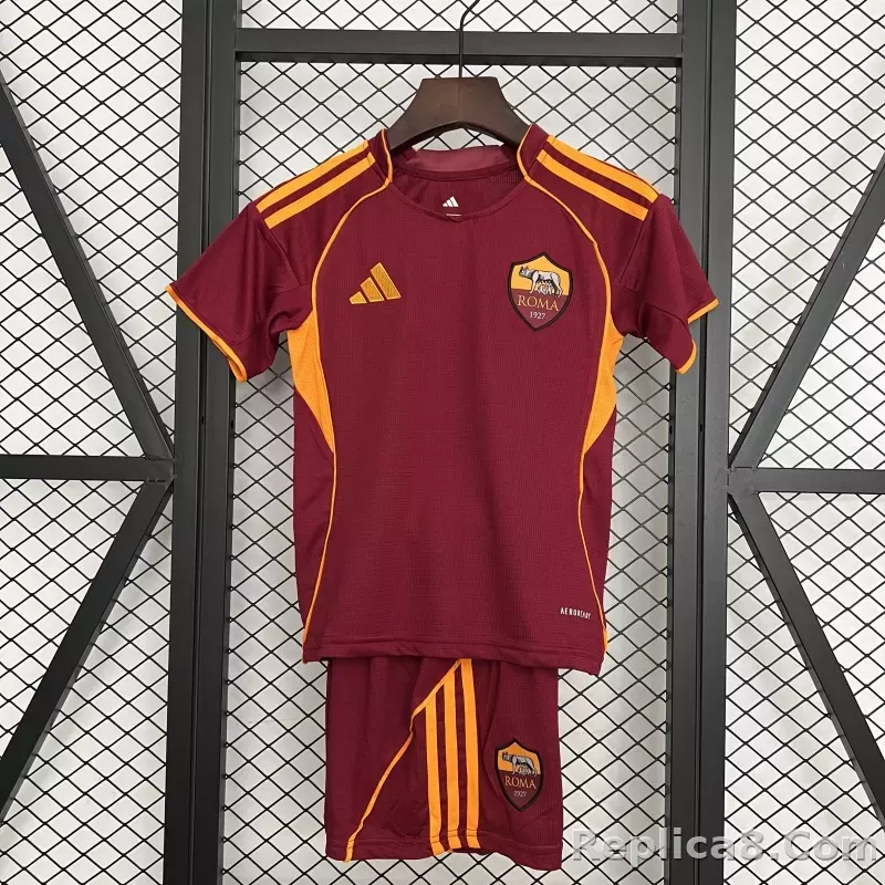 25-26 AS Roma Home Soccer Kids Kit Jersey+Shorts