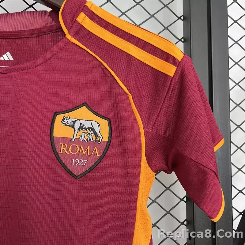 25-26 AS Roma Home Soccer Kids Kit Jersey+Shorts - detail
