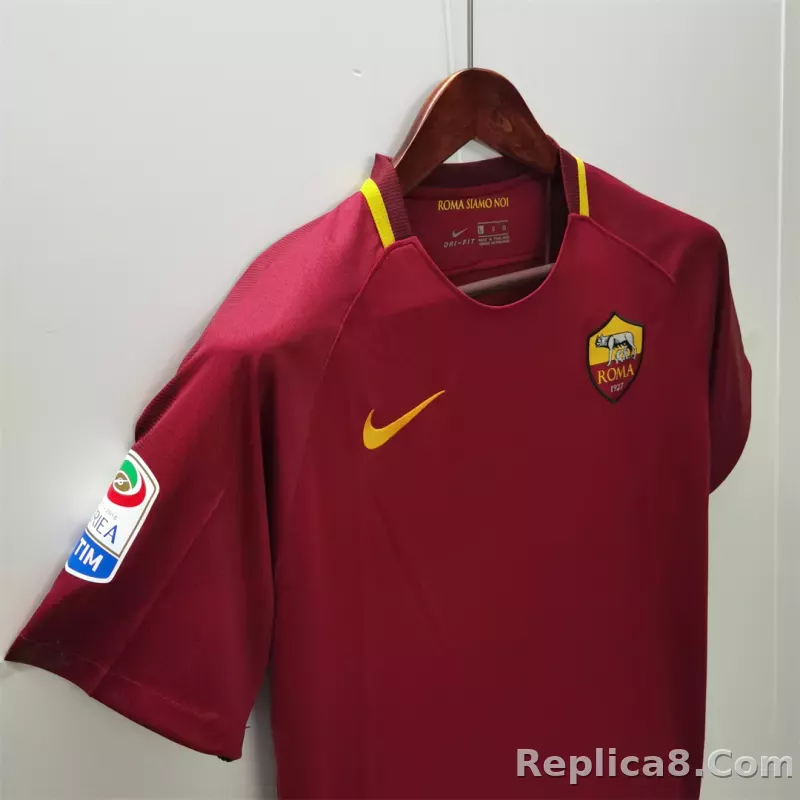 17-18 AS Roma Retro Jersey - detail