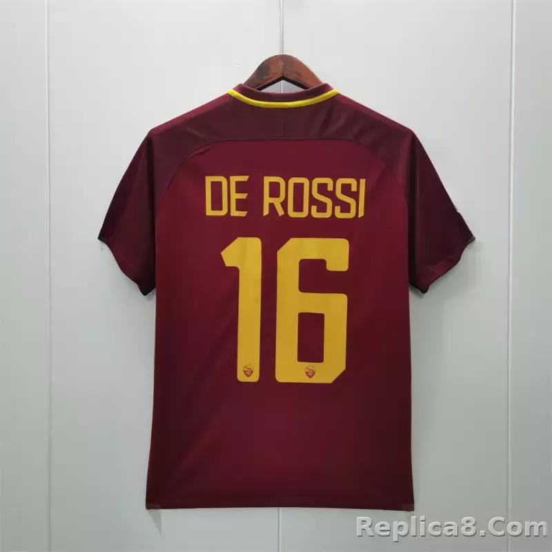 17-18 AS Roma Retro Jersey - detail