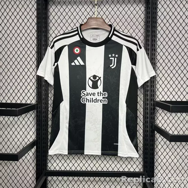 24-25 Juventus Home with Save the Children Sponsor Soccer Jersey