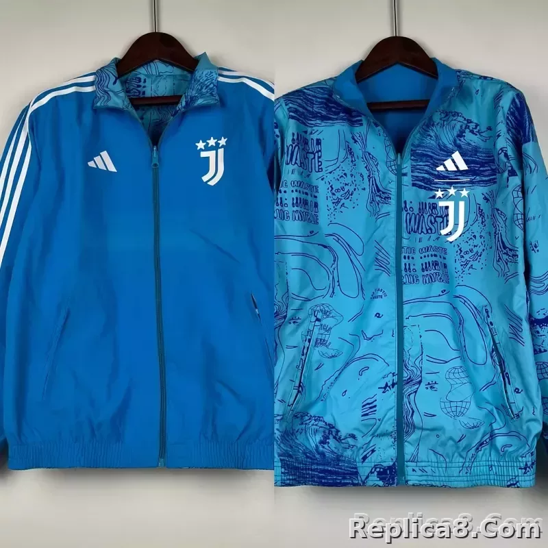2023-2024 Juventus Reversible Windbreaker Blue Soccer Jersey 1:1 Thai Quality - detail