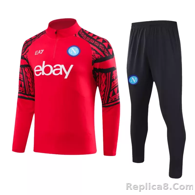 Kids Napoli Zipper Sweatshirt Kit(Top+Pants) Red 2023/24