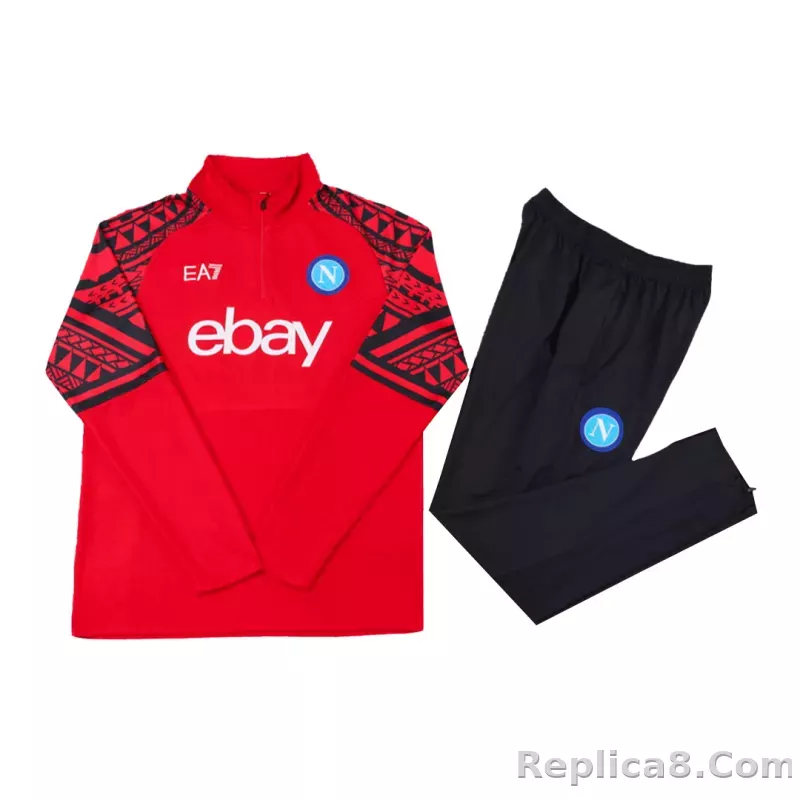 Kids Napoli Zipper Sweatshirt Kit(Top+Pants) Red 2023/24 - detail