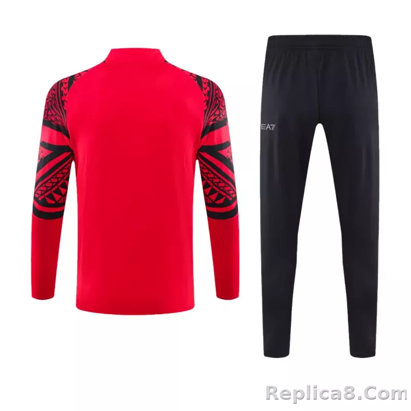Kids Napoli Zipper Sweatshirt Kit(Top+Pants) Red 2023/24 - detail