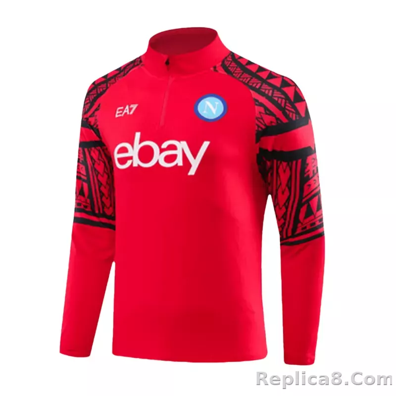 Kids Napoli Zipper Sweatshirt Kit(Top+Pants) Red 2023/24 - detail
