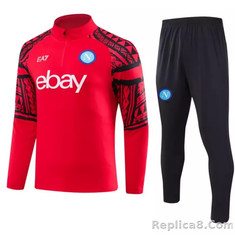 Napoli Zipper Sweatshirt Kit(Top+Pants) Red 2023/24