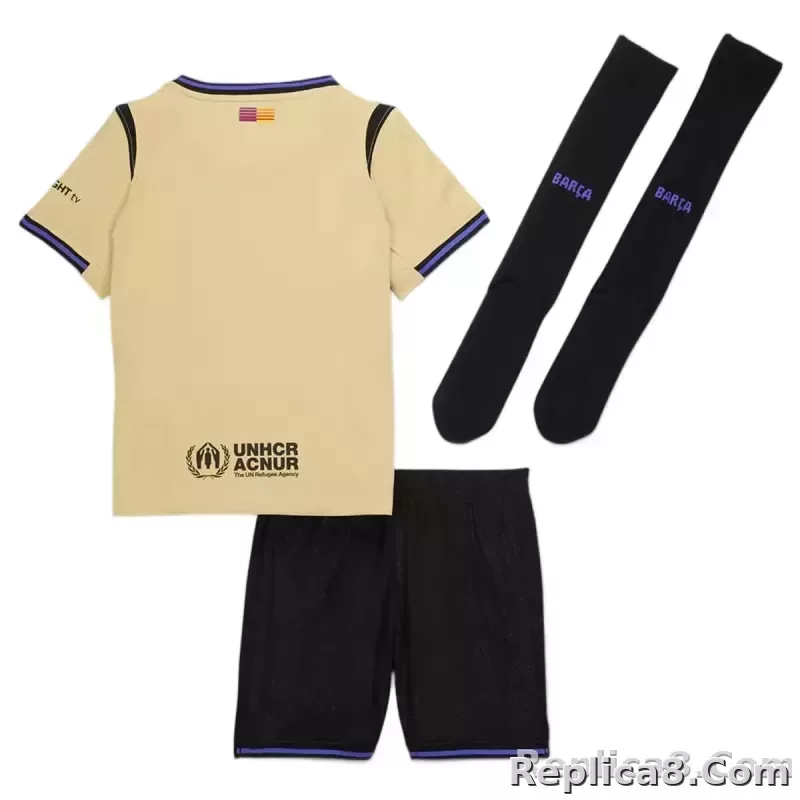 25-26 Barcelona Away Soccer Full Kids Kit Jersey+Shorts+Socks - detail