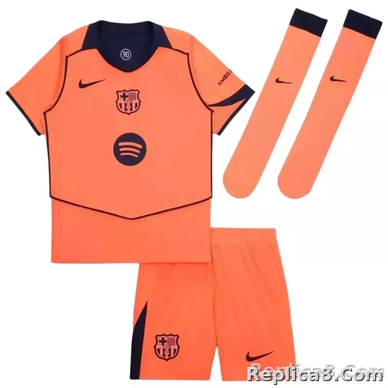 25-26 Barcelona Third Away Soccer Full Kids Kit Jersey+Shorts+Socks