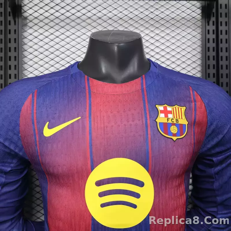 25-26 Barcelona Red Blue Home Soccer Jersey Long Sleeve - detail