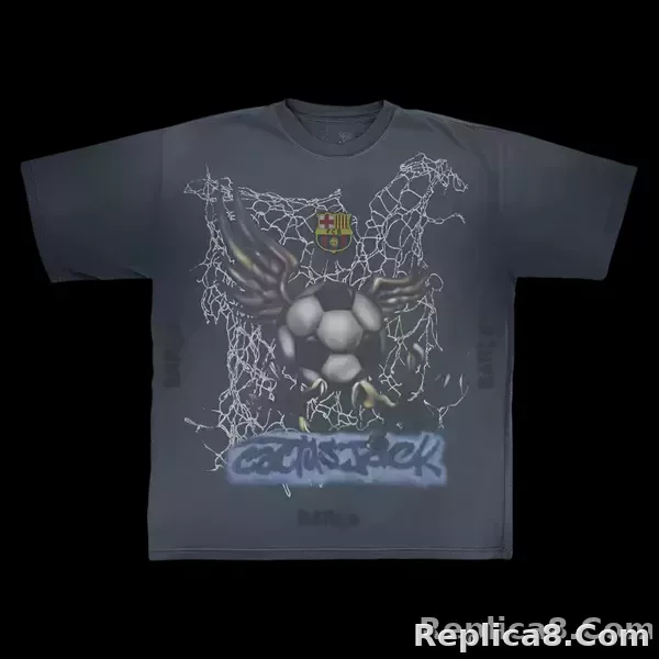 Travis Scott x FC Barcelona Washed Spray Logo T-Shirt 'Black'