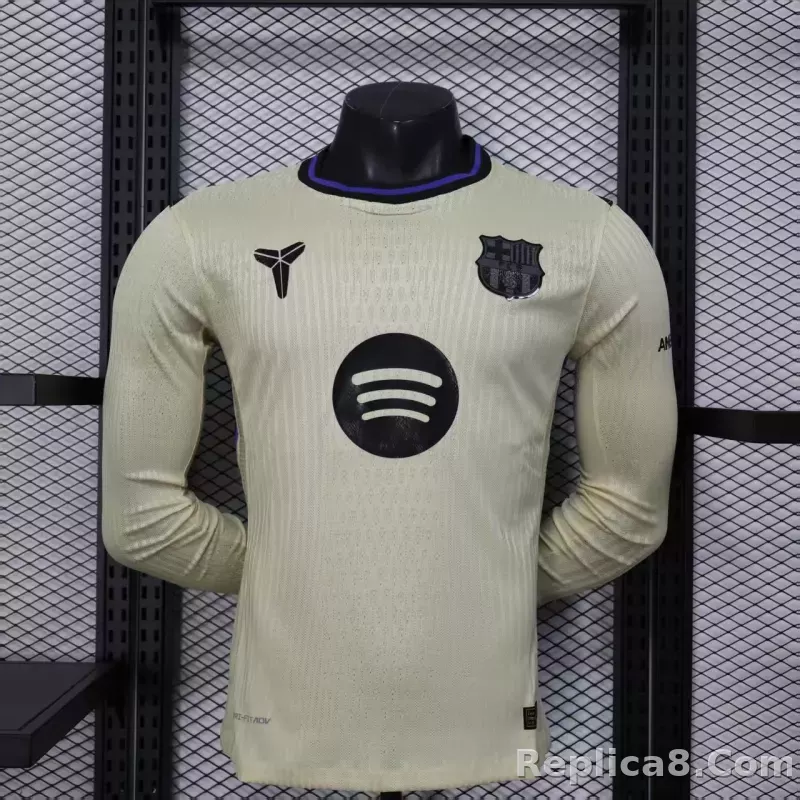 25-26 Barcelona Away Player Version Soccer Jersey Long Sleeve