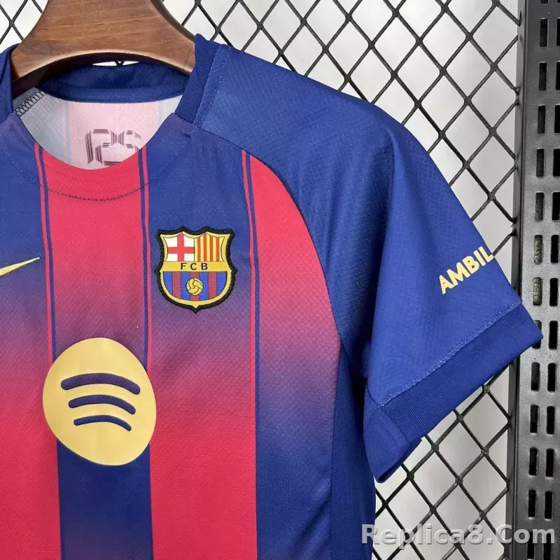 25-26 Barcelona Red Blue Home Soccer Kids Kit Jersey+Shorts - detail