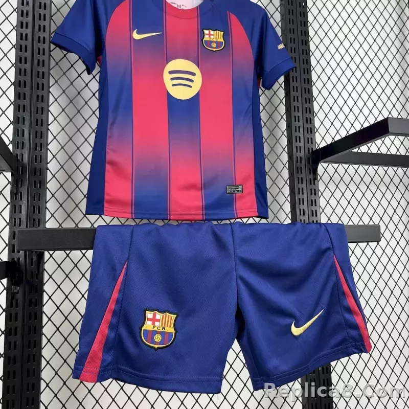 25-26 Barcelona Red Blue Home Soccer Kids Kit Jersey+Shorts - detail