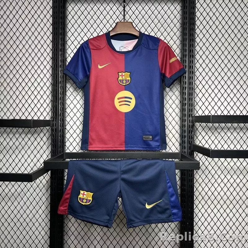 24-25 Barcelona Home Kids Kit Soccer Jersey+Shorts