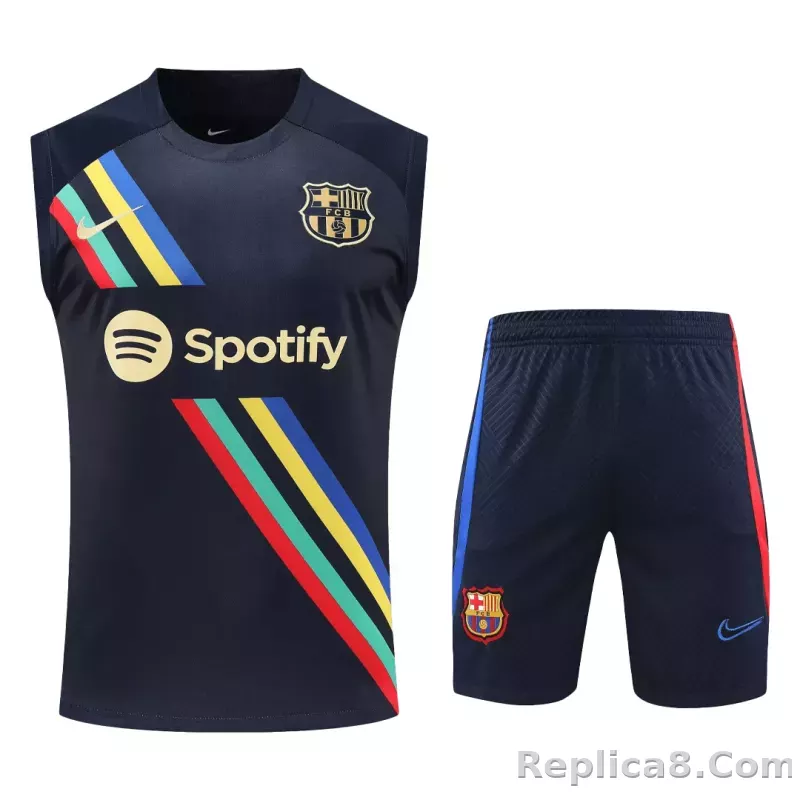 Barcelona Sleeveless Training Kit (Top+Shorts) Black 2022/23 - detail