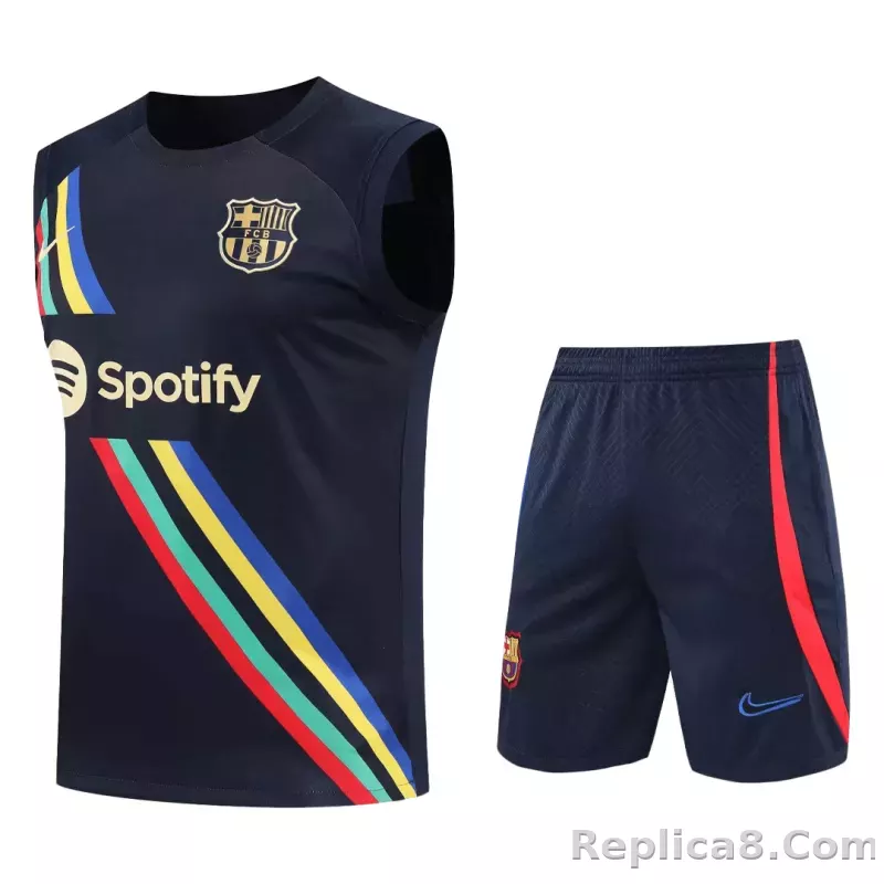 Barcelona Sleeveless Training Kit (Top+Shorts) Black 2022/23 - detail