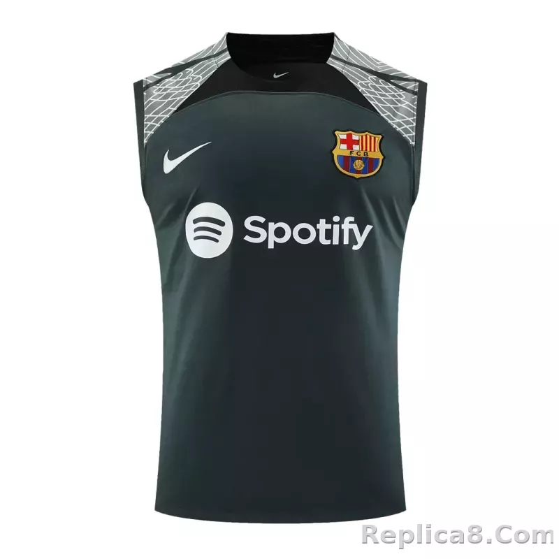 Barcelona Sleeveless Training Kit (Top+Shorts) Black 2023/24 - detail