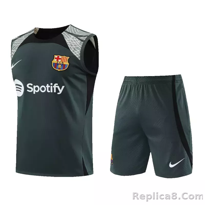 Barcelona Sleeveless Training Kit (Top+Shorts) Black 2023/24 - detail