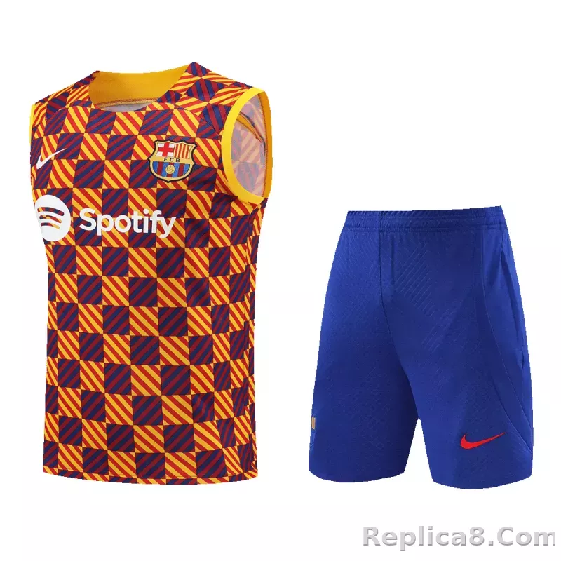 Barcelona Sleeveless Training Kit (Top+Shorts) Yellow 2023/24 - detail