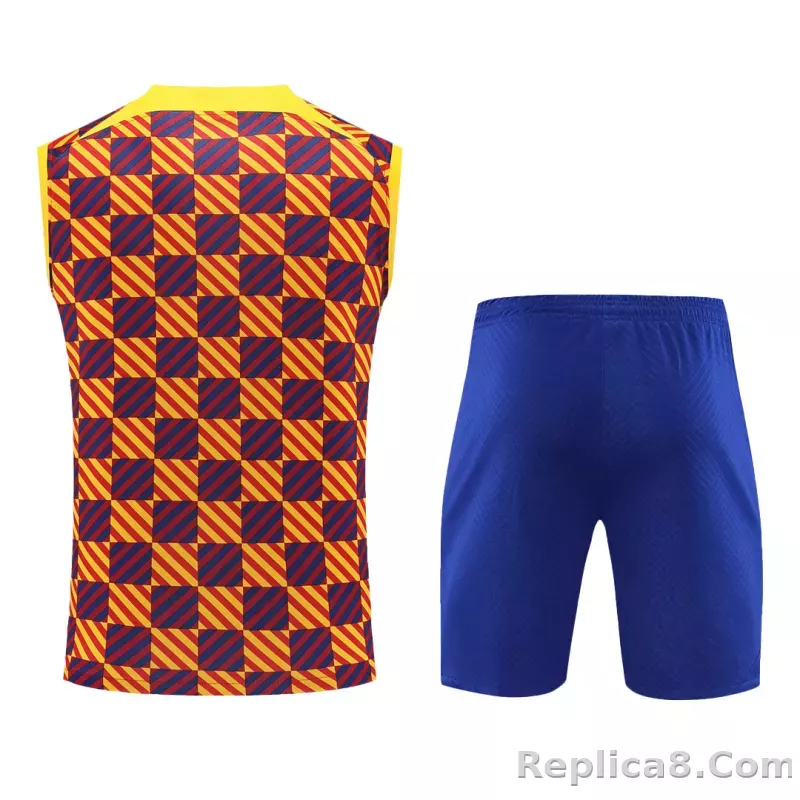 Barcelona Sleeveless Training Kit (Top+Shorts) Yellow 2023/24 - detail