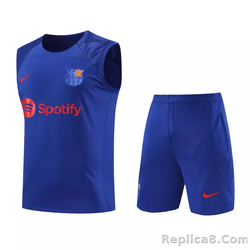 Barcelona Sleeveless Training Kit (Top+Shorts) Purple 2023/24 - detail