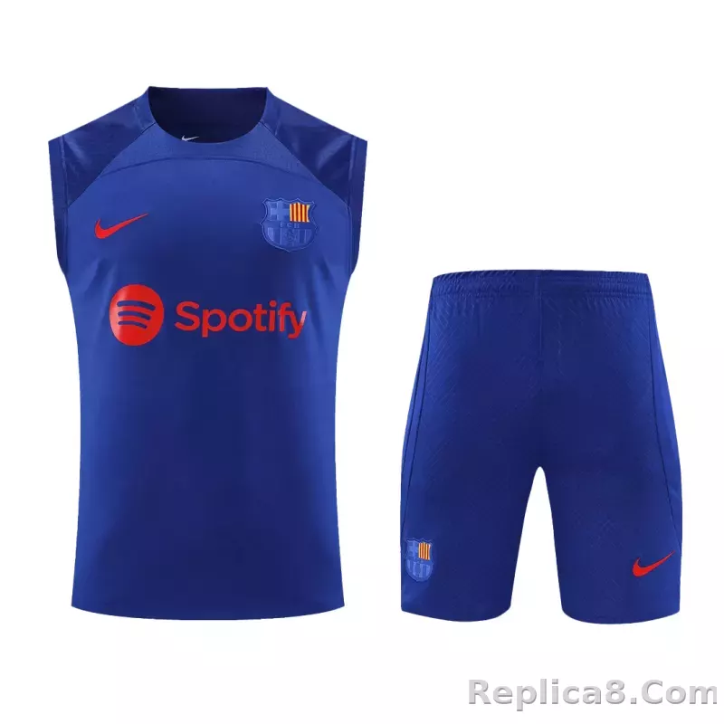 Barcelona Sleeveless Training Kit (Top+Shorts) Purple 2023/24 - detail