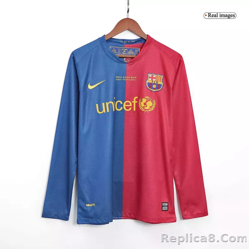 08-09 Barcelona UCL Final Retro Home Long Sleeve Jersey - detail