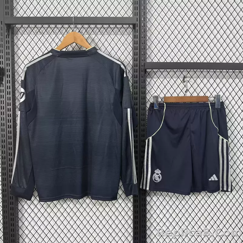 25-26 Real Madrid Away Soccer Kids Long Sleeve Jersey+Short - detail