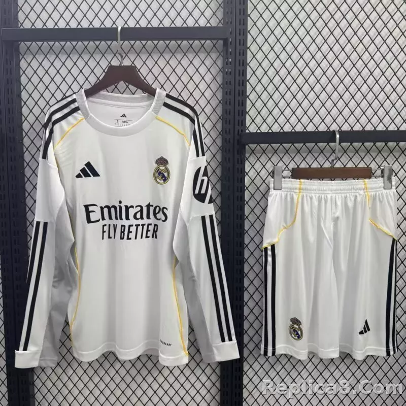 25-26 Real Madrid Home Soccer Kids Long Sleeve Jersey+Short