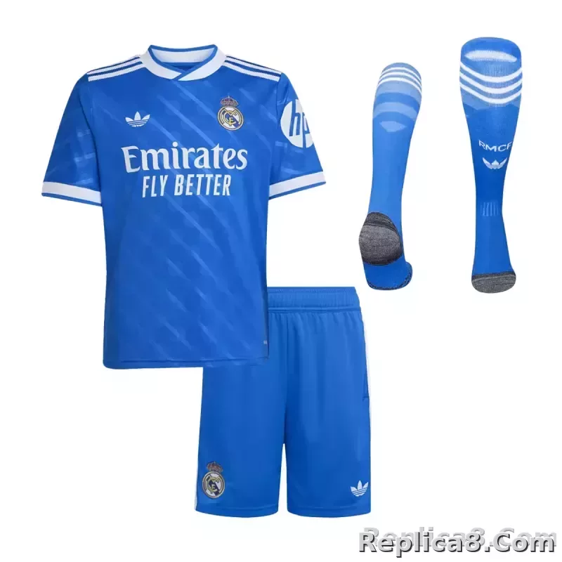25-26 Real Madrid Third Away Soccer Kids Full Kit Jersey+Shorts+Socks